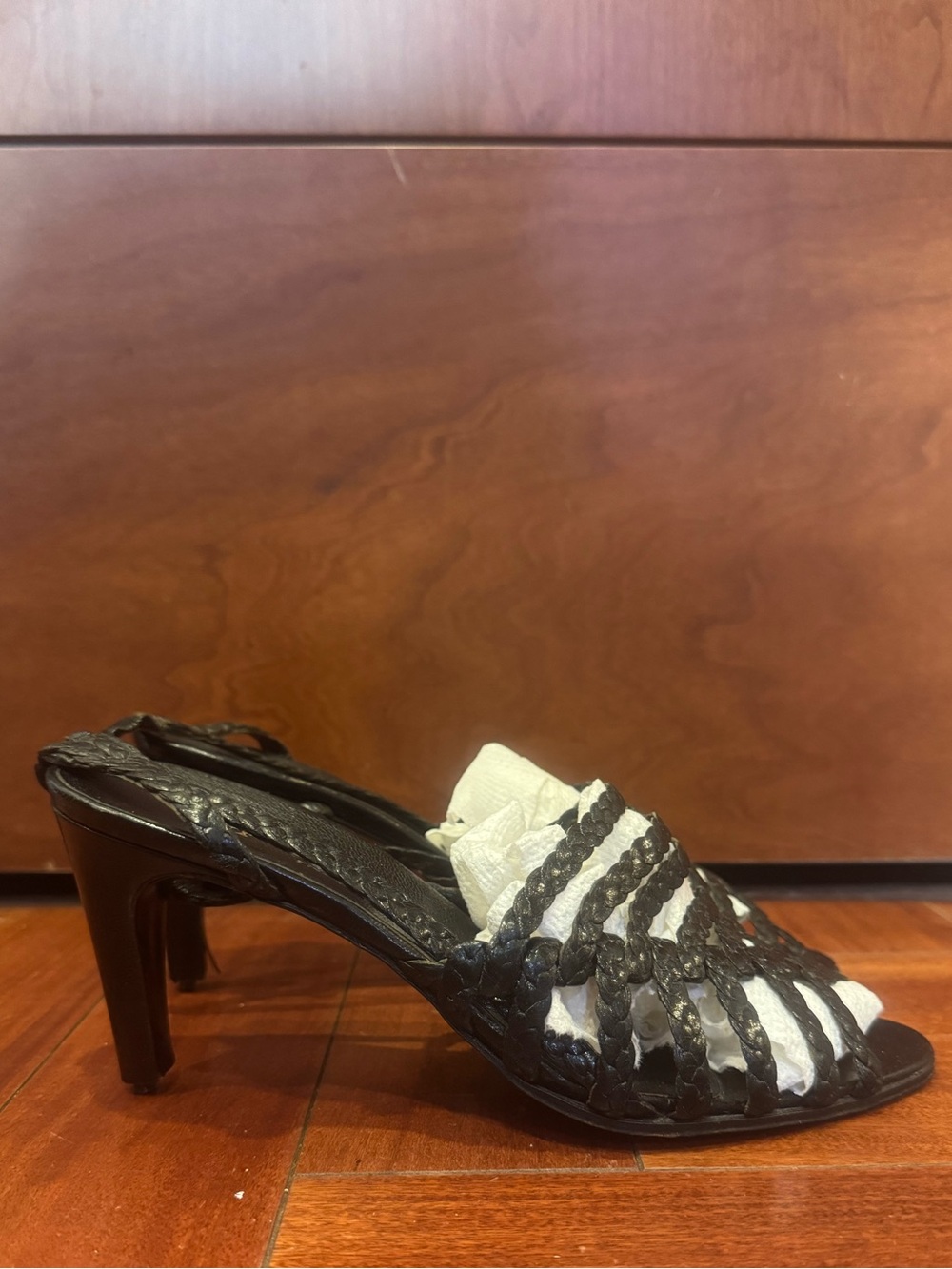Stephane Kelian Vintage 90s Braided Leather Minimalist Slingback Heel 7.5